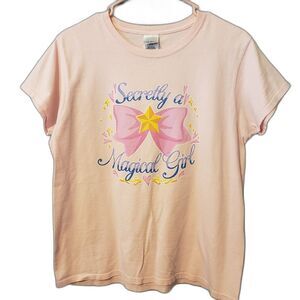 Shirt Secretly a Magical Girl Women's Size Medium Pink Gildan 100% Cotton